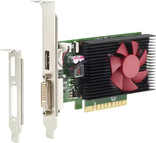 NVIDIA GeForce GT 730 2GB graphics card with standard and low-profile brackets, front product image