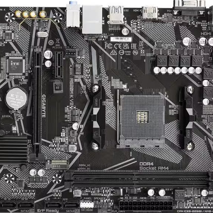 Gigabyte motherboard with various components on a black background