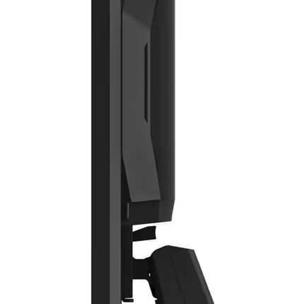 Side profile view of a Gigabyte gaming monitor showing the screen thickness and stand tilt angle.