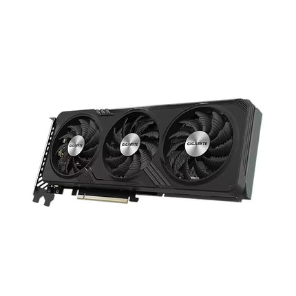 GeForce RTX 4090 Super graphics card with a three-fan cooling system, featuring a matte black shroud and silver circular fan centers, shown on a plain white background.