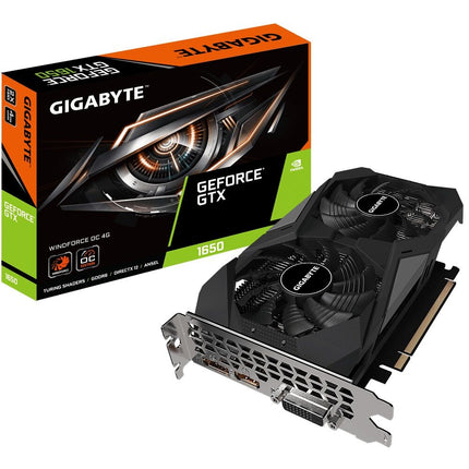 Gigabyte GeForce GTX graphics card with packaging on a white background