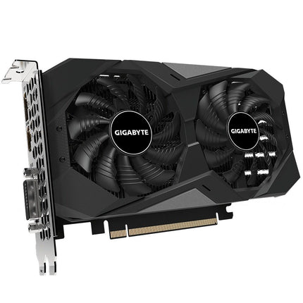 Gigabyte graphics card with dual fans on a white background