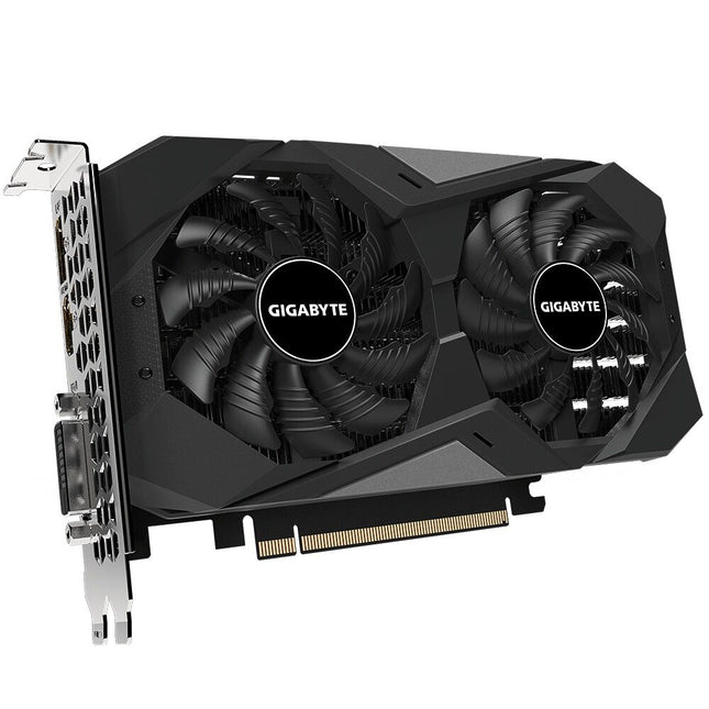 Gigabyte graphics card with dual fans on a white background