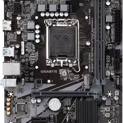 Gigabyte motherboard with CPU socket on a black background
