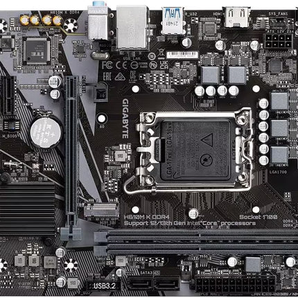 Gigabyte motherboard with various components on a black background