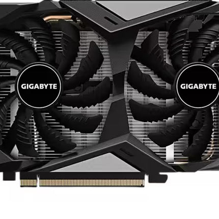 Gigabyte graphics card with dual fans on a white background