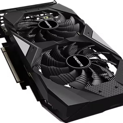 Gigabyte graphics card with dual fans on a white background