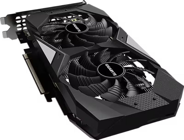 Gigabyte graphics card with dual fans on a white background