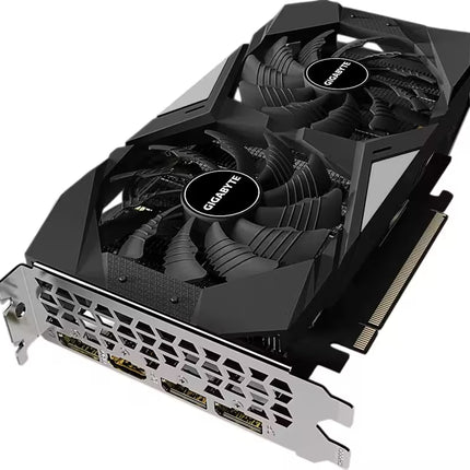 Computer graphics card with three fans on a white background