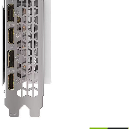 Direct straight-on shot of the rear interface metal bracket of a graphics card, showcasing the vertical arrangement of two HDMI and two DisplayPort connectors.