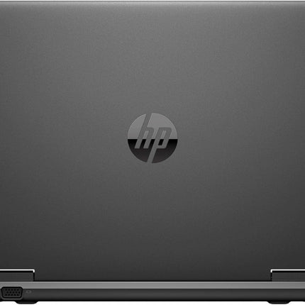 Black HP laptop with logo on a black background