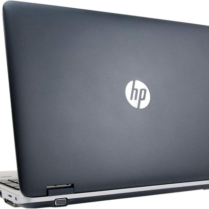 Black HP laptop on a white background