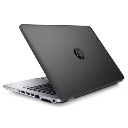 An HP laptop shown open at an angle, featuring a matte black lid with the silver HP logo and a silver aluminum base with a black keyboard, set against a plain white background.