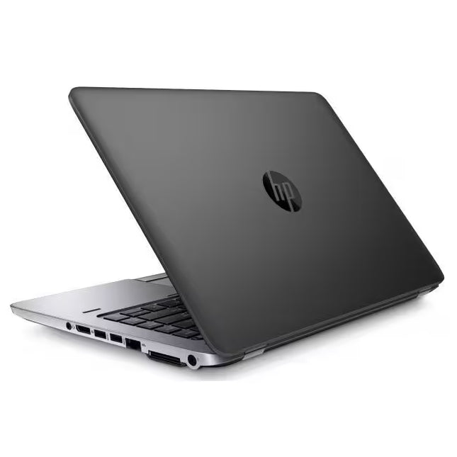 An HP laptop shown open at an angle, featuring a matte black lid with the silver HP logo and a silver aluminum base with a black keyboard, set against a plain white background.