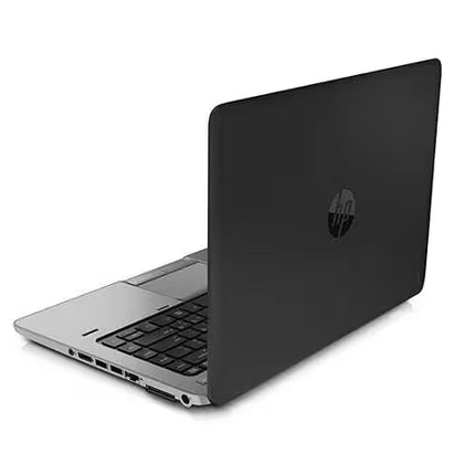 An HP laptop shown open at an angle, featuring a matte black back cover and silver aluminum chassis on a clean white background.