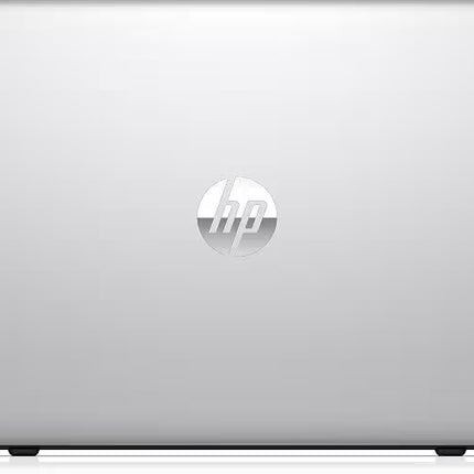 The back cover of a silver HP laptop, featuring the circular HP logo in the center against a clean white background.