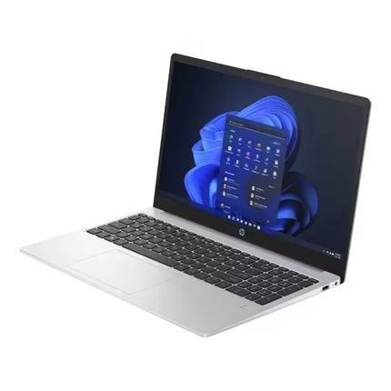 Laptop with a blue flower design on the screen on a white background