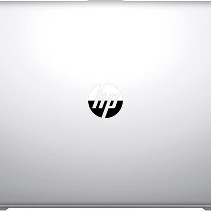 Silver HP laptop on a white background
