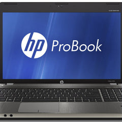 HP ProBook laptop with blue screen displaying HP logo