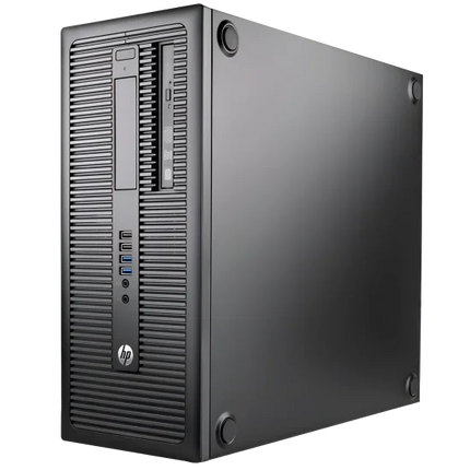 HP desktop computer tower on a white background