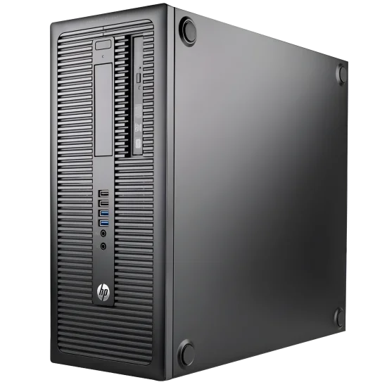 HP desktop computer tower on a white background