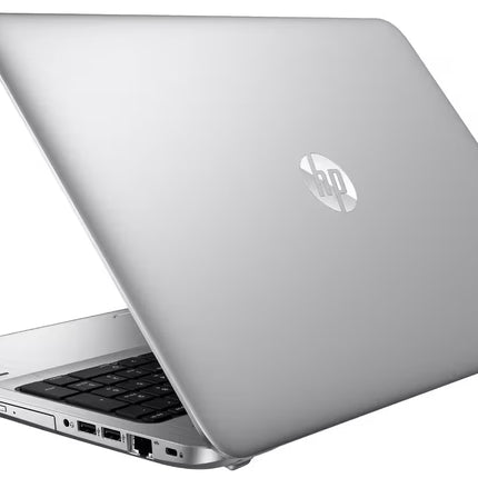 Silver HP laptop on a white background