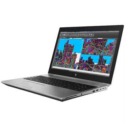 Laptop with a colorful cityscape on the screen on a white background