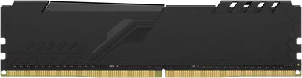 Front view of the HyperX Fury 8GB DDR4 3200MHz CL18 desktop memory module, featuring a matte black aluminum heat spreader with angular design elements and gold-plated contacts on a white background.