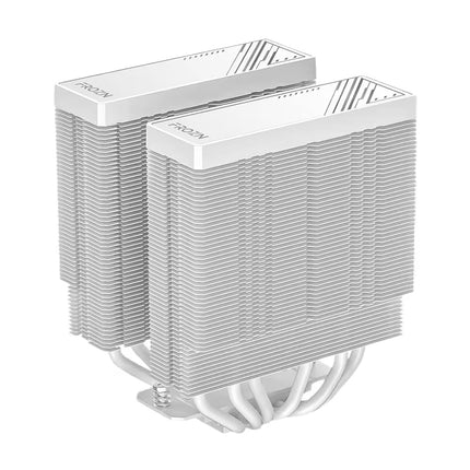 A pair of white AMD Ryzen desktop CPU heat sinks shown from an elevated angle on a solid white background.