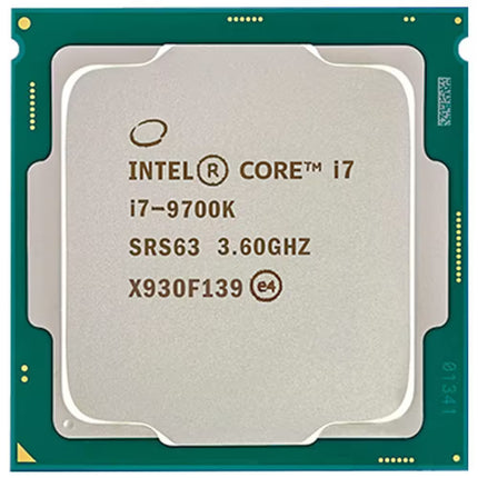 Intel Core i7-9700K desktop processor with 3.60GHz base clock, close-up product image