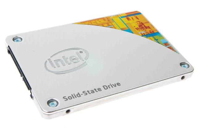 Intel solid-state drive on a white background