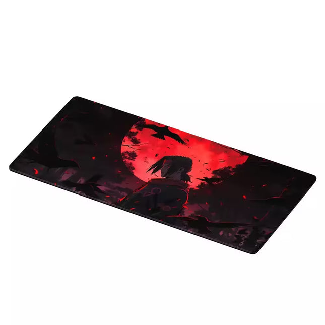Gaming mouse pad with red and black design on a white background
