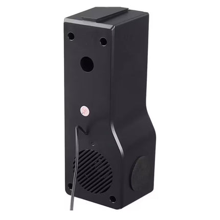 Black outdoor security camera on a white background