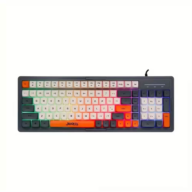 Mechanical keyboard with colorful keycaps on a white background