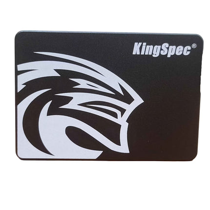 KingSpec 24cm x 30mm solid state hard drive in a black metal casing with a white stylized eagle head logo and the KingSpec brand name on the top right.