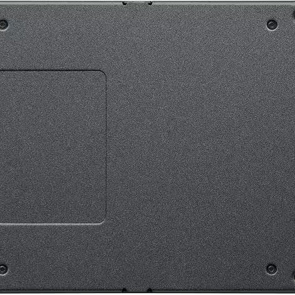 Rear view of a Kingston 2.5-inch SATA SSD, showing the textured metal back panel with SATA data and power connectors on the right side against a white background.