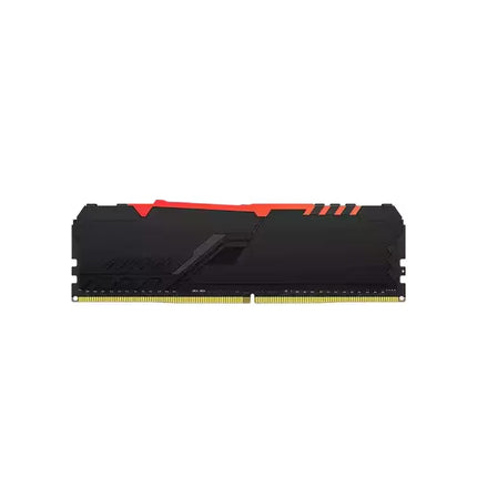 A single DDR4 RAM memory module with a black heat spreader featuring a vibrant red accent strip and subtle gray graphic details, shown against a plain white background.