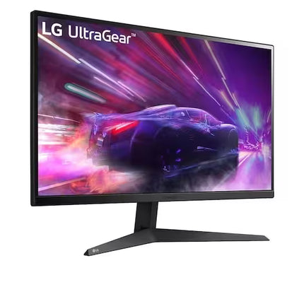 LG UltraGear monitor with a dynamic car graphic on the screen