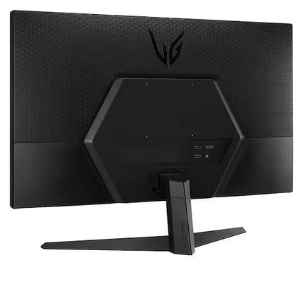 Black gaming monitor with brand logo on a white background