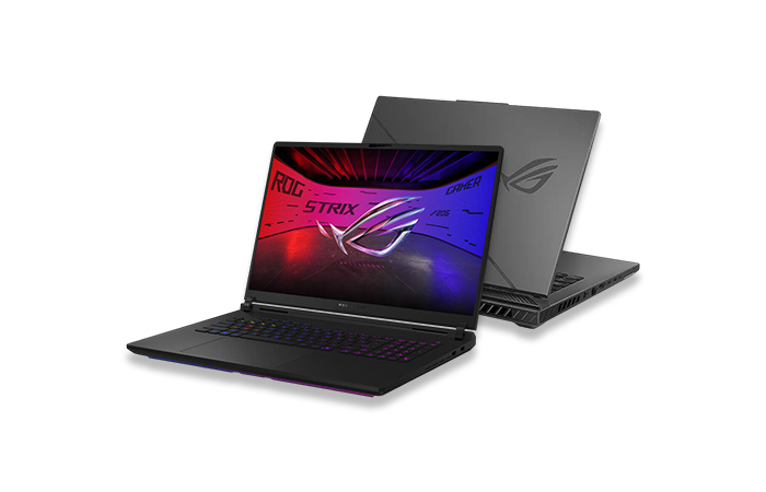 Two laptops, one open with a colorful display and the other closed, on a white background.