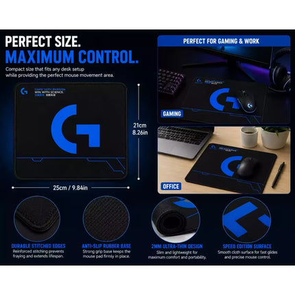 Logi Logo Gaming Mouse Pad 25 x 21 CM – Speed Edition with Anti-Slip Rubber Base & Stitched Edges