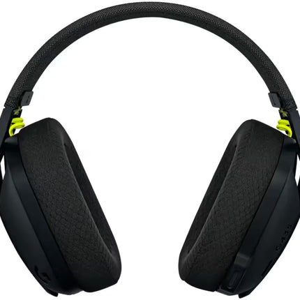 "A front-facing product shot of the Logitech G435 gaming headset against a clean white background, showcasing its symmetrical design and dual-axis adjustable ear cups."