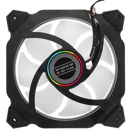 Computer fan with RGB lighting on a white background