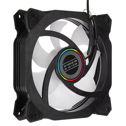 Computer fan with RGB lighting on a white background