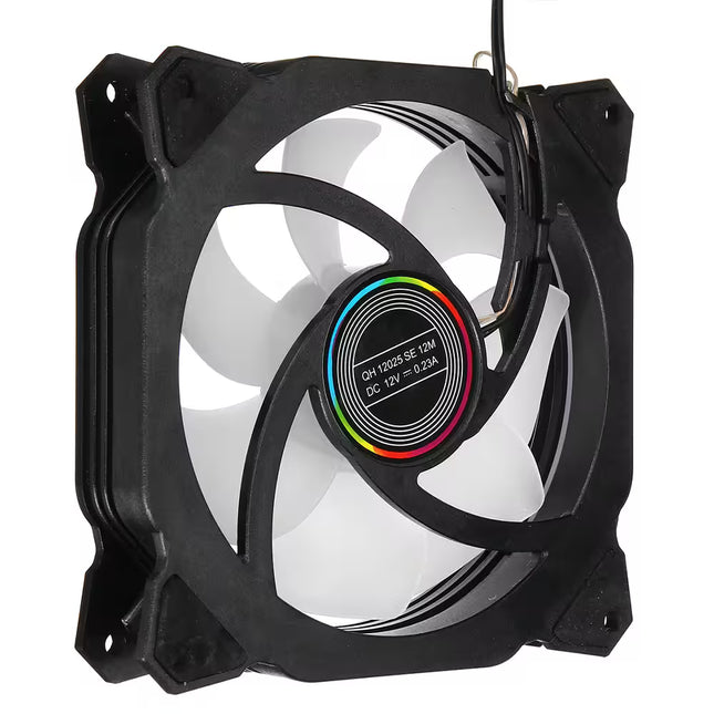 Computer fan with RGB lighting on a white background