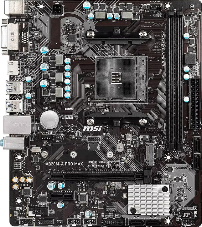 MSI motherboard with various components on a black background