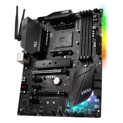 MSI Z690 GAMING PLUS WIFI motherboard with integrated Wi-Fi antennas and RGB lighting, shown from an angled overhead view on a white background.