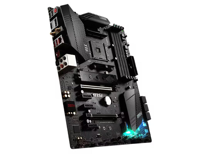 A Gigabyte Z791 AMD Ryzen 5000 series motherboard, shown at an angle on a solid white background. The black PCB features a large black heat sink over the CPU socket, a black VRM heat sink, a black PCIe 4.