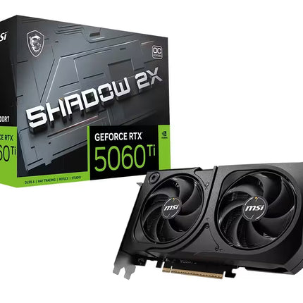 MSI GeForce RTX 5060 Ti graphics card with packaging on a white background