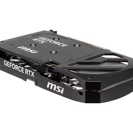 MSI GeForce RTX graphics card with a black dual-fan cooling shroud, featuring white MSI and GeForce RTX branding on a clean white background.